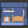 Small Blue Room Model with Orange Bed Nightstand Bookshelf and Colorful Items