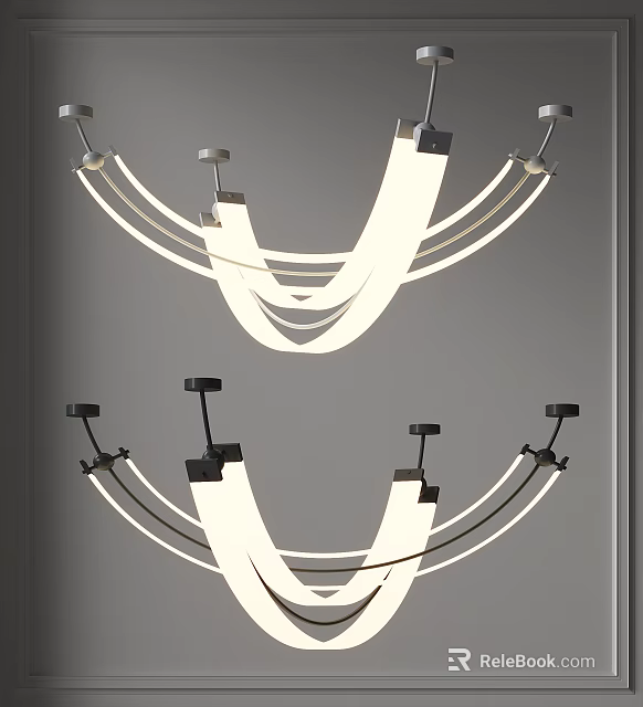 Modern Curved Chandelier With White LED Light Strips And Metal Support Brackets 3d model 