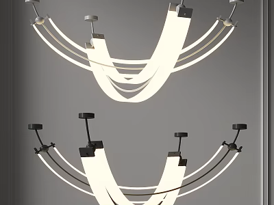 Modern Curved Chandelier With White LED Light Strips And Metal Support Brackets 3d model