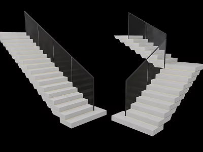 Modern Stairs Interior Design With White Steps And Glass Railings 3d model
