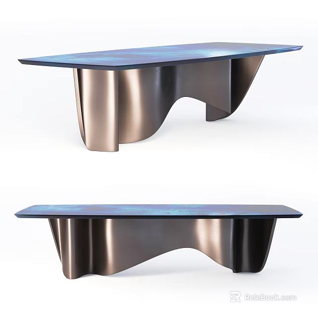 Modern Dining Table With Unique Curved Metal Legs And Blue Tabletop Design 3d model 