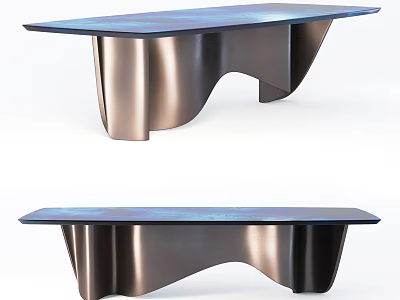 Modern Dining Table With Unique Curved Metal Legs And Blue Tabletop Design 3d model