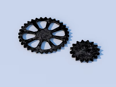 Black Metal Gears With Large And Small Sizes On Blue Background 3d model