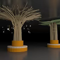 Tree Like Art Installation With Slender Poles Yellow Base And Green Top