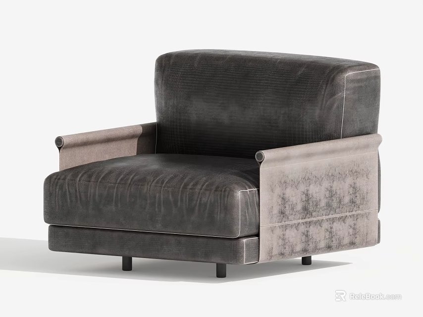 Modern Gray Armchair Featuring Textured Fabric Sleek Design and Sturdy Black Legs 3d model 