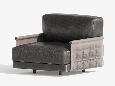 Modern Gray Armchair Featuring Textured Fabric Sleek Design and Sturdy Black Legs 3d model