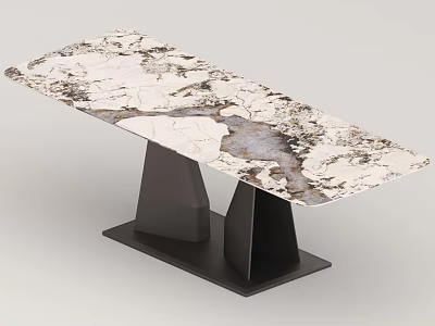 Modern White And Dark Marble Dining Table With Black Geometric Base Design 3d model