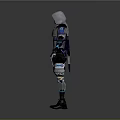 Futuristic Techwear Costume With Hooded Design Blue Accents And Mechanical Details
