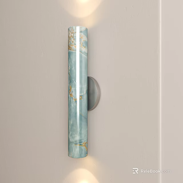 Light Blue Cylindrical Wall Sconce With Golden Patterns And Metal Base 3d model