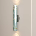 Light Blue Cylindrical Wall Sconce With Golden Patterns And Metal Base 3d model