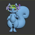 Cute 3D Blue Squirrel Character Wearing Purple And Pink Flower Crown
