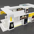 Modern Exhibition Booth Design With White Yellow Structure And Display Areas