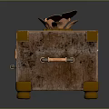Vintage Brown Household Trunk With Gold Corners Lock Handle And Butterfly Ornament On Top