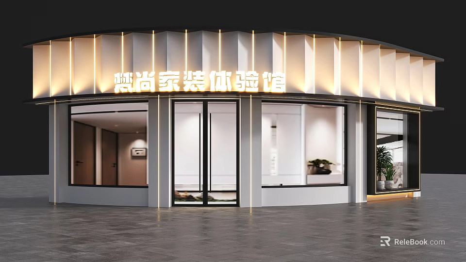 Modern Home Decoration Experience Center With Glass Doors And Lighting Features 3d model 