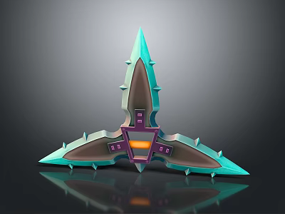 Futuristic Spiked Geometric Structure With Teal Purple Accents And Reflective Surface 3d model