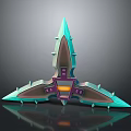 Futuristic Spiked Geometric Structure With Teal Purple Accents And Reflective Surface