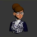 Woman In Navy Blazer With Brown Bun Black Frame Glasses White Shirt And Blue Gemstone