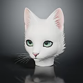 White Cat Face Mask with Pink Inner Ears Green Eyes White Whiskers on Dark Background