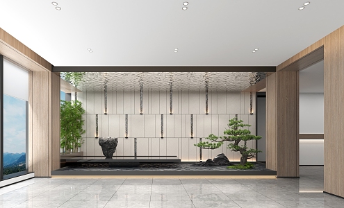 Office Corridor Landscape Waterscape Pine Bamboo 3d model