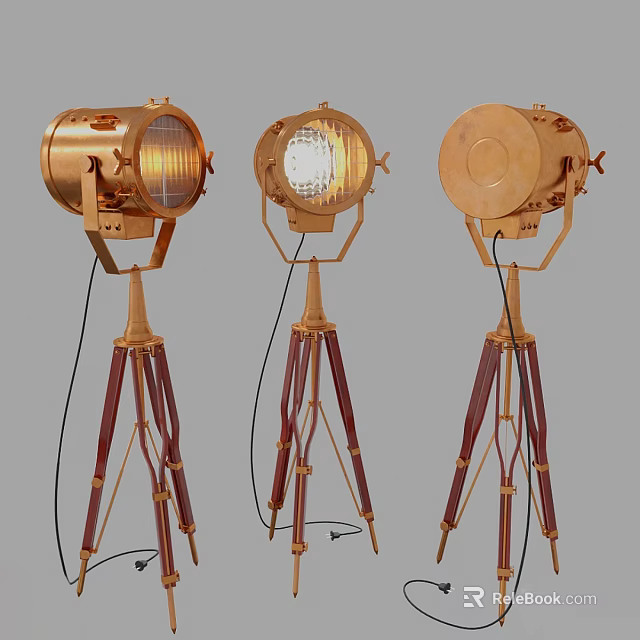 Vintage Brass Floor Lamps With Tripod Bases And Classic Design 3d model 