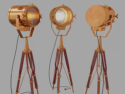 Vintage Brass Floor Lamps With Tripod Bases And Classic Design 3d model
