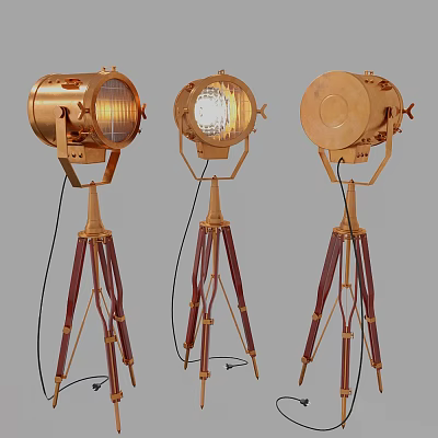 Vintage Brass Floor Lamps With Tripod Bases And Classic Design 3d model