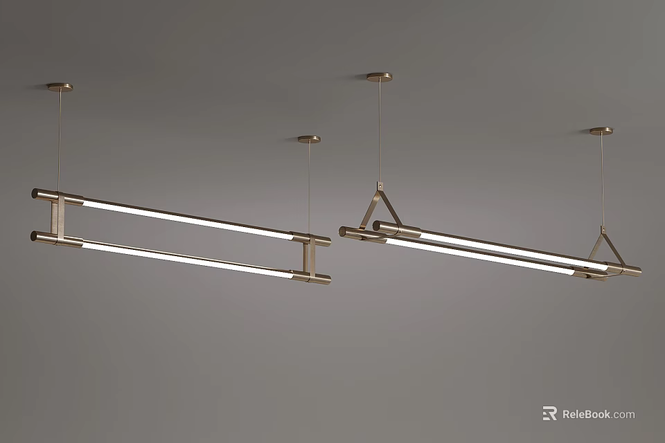 Modern Hanging Pendant Lights With Metallic Frame And Linear LED Tubes Design 3d model