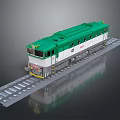 Green And White Train Model On Gray Tracks With Smooth Surface And Detailed Design