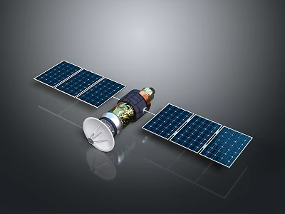 Advanced Space Satellite With Extended Solar Panels And Parabolic Antenna Structure 3d model