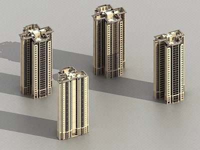 Modern High Rise Residential Buildings With Metallic Facade And Large Windows 3d model