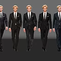 Group of Men in Black Formal Suits Walking on Fashion Runway