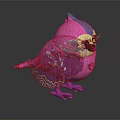 Cute Pink Cartoon Bird Toy With Purple And White Striped Tail And Colorful Patterns