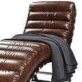 Brown Leather Chaise Lounge Sofa Stool With Gray Blanket And Metal Frame Design