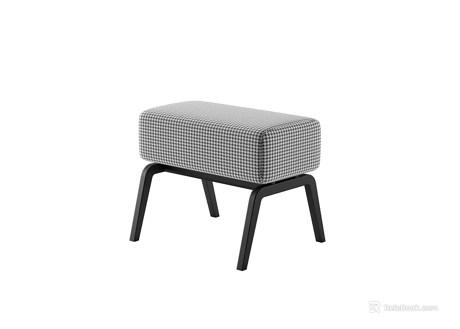 Modern Sofa Stool with Houndstooth Pattern Upholstery and Black Metal Legs for Living Room Decor 3d model 