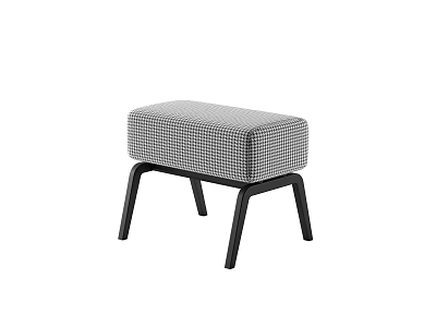 Modern Sofa Stool with Houndstooth Pattern Upholstery and Black Metal Legs for Living Room Decor 3d model