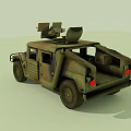 Military Off Road Vehicle With Camouflage Exterior And Roof Mounted Equipment