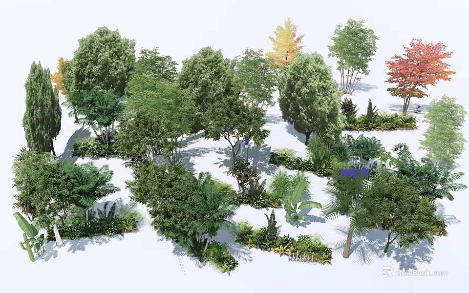 Diverse Arbor Species In Lush Garden Landscape With Green Foliage And Shrubs 3d model 