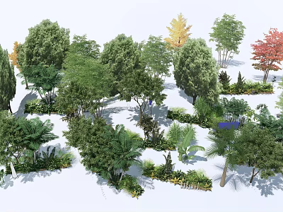 Diverse Arbor Species In Lush Garden Landscape With Green Foliage And Shrubs 3d model