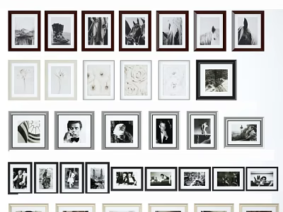 Gallery Wall Display With Various Framed Black And White Photos Arranged Neatly 3d model