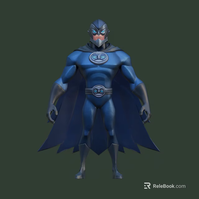 Blue Superhero Game and Movie Character With Cape and Chest Emblem Design 3d model 