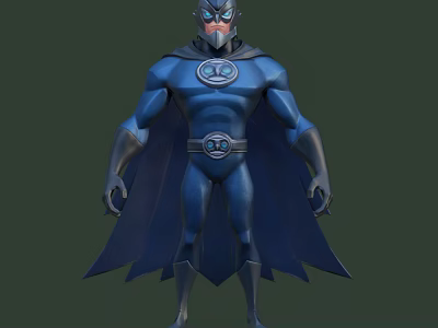 Blue Superhero Game and Movie Character With Cape and Chest Emblem Design 3d model
