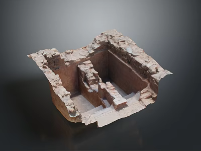 Scenic Landscape of Ancient Ruins With Adobe Walls Square Structure and Remaining Architecture 3d model