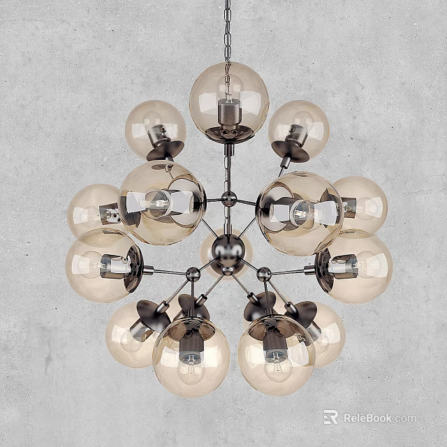 Ceiling Mounted Modern Chandelier Featuring Multiple Glass Globes And Metal Frame 3d model 
