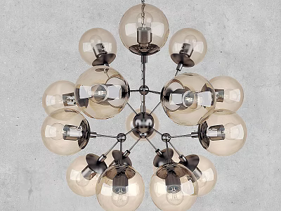 Ceiling Mounted Modern Chandelier Featuring Multiple Glass Globes And Metal Frame 3d model