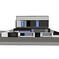 Modern Single Family House Exterior Design With Black Gate Large Windows And Courtyard