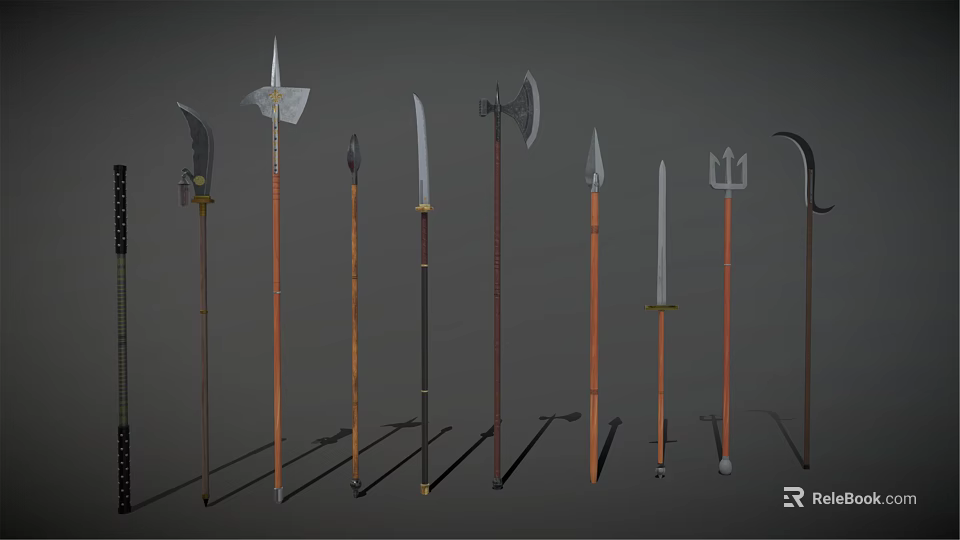 Ancient Polearm Weapons Collection With Spears Axes Halberds And Long Metal Blades 3d model 