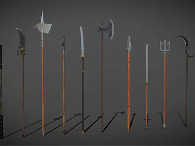 Ancient Polearm Weapons Collection With Spears Axes Halberds And Long Metal Blades 3d model