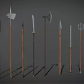 Ancient Polearm Weapons Collection With Spears Axes Halberds And Long Metal Blades