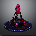 Futuristic Flame Shaped Structure With Circular Base Blue Purple Lights And Black Chain Details