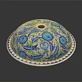 Decorative Household Lid With Blue Green Floral Patterns And White Trim
